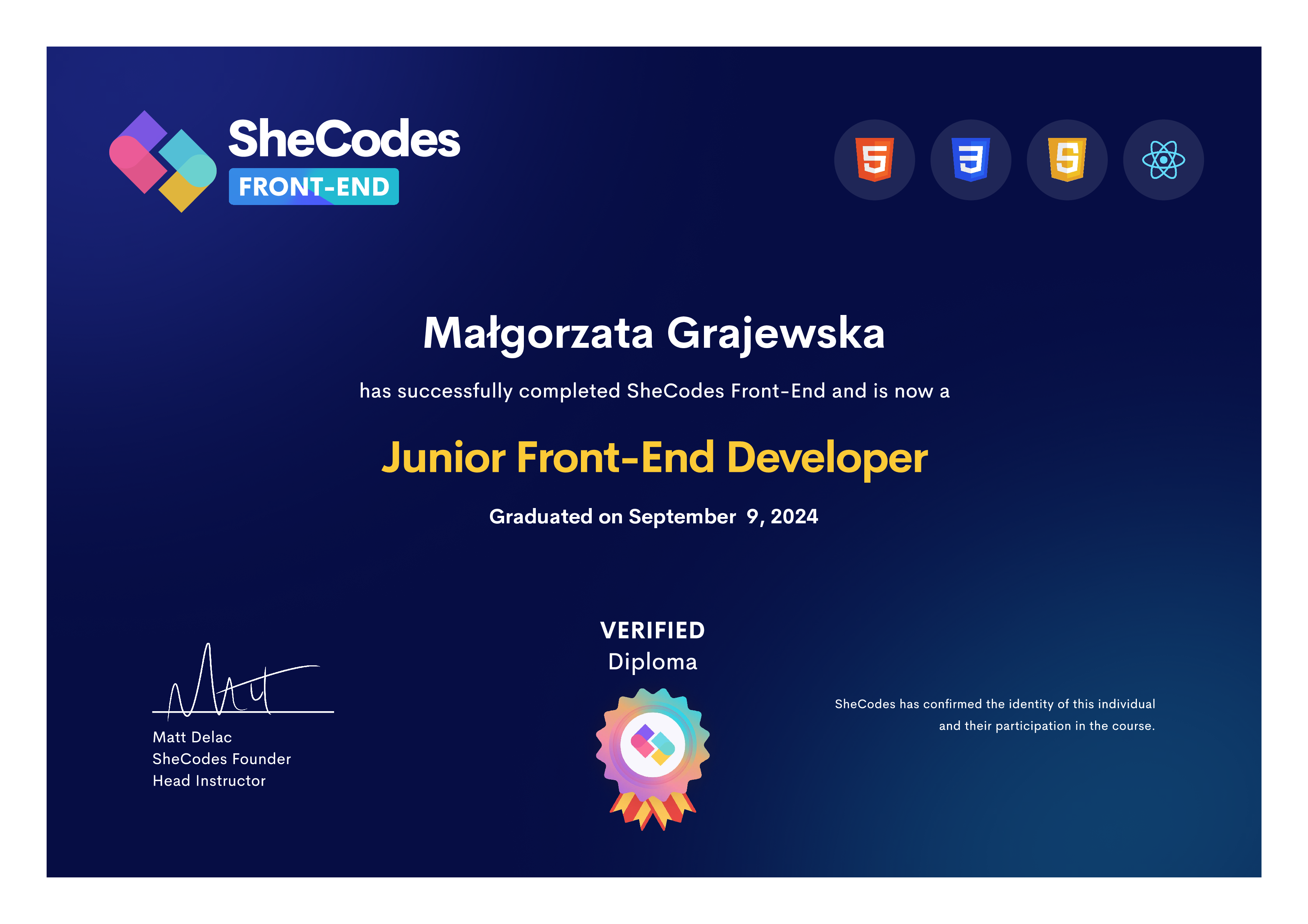 Shecodes Junior Frontend Developer Certificate